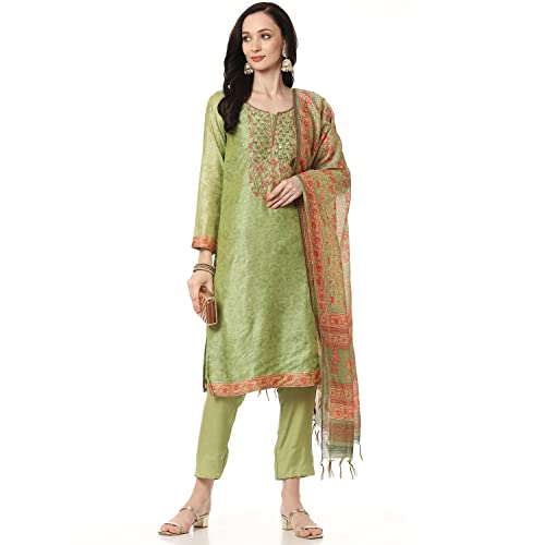 BIBA WOMEN FABRIC(RTS RC K1924A_GREEN_FREE)