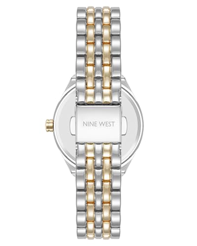 Nine West Women's Bracelet Watch, Analog Display, Metal Band, Limited Movement, Textured Bezel, Silver/Two-Tone