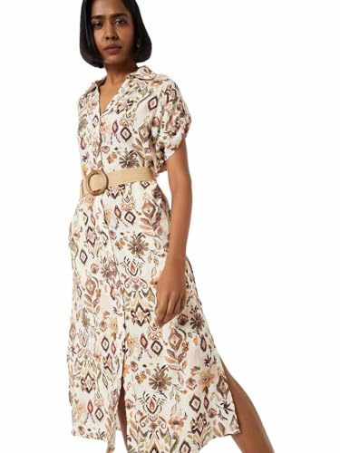 Max Women's Cotton Blend A-Line Below The Knee Dress (BOH15_Ecru