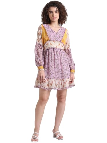 ONLY Women Printed Polyester Above Knee Lavender A-line Dress