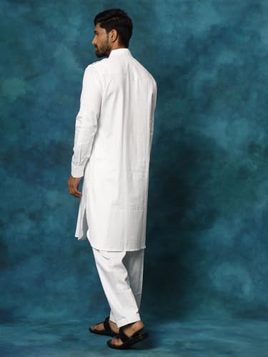 VASTRAMAY Traditional Pathani Khan Suit Set for Men in Soft Cotton Fabric – Ethnic Wear with Salwar Patiala Pyjama – Relaxed Fit Outfit for Eid & Holi | Independence Day
