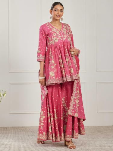 BIBA Printed Cotton Peplum Festive Kurta With Garara And Dupatta