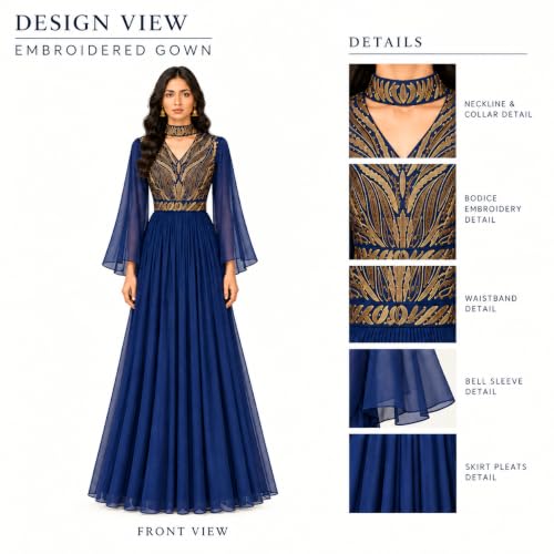 Navy Blue Embroidered Anarkali Gown with Gold Sequin Work