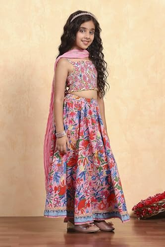 Biba Girl's Pink Viscose Short Top Lehenga Set