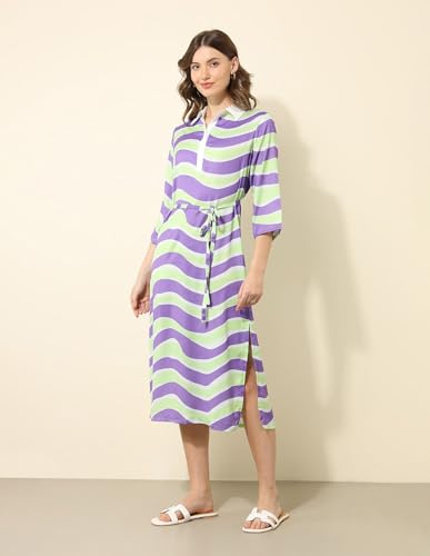 U.S. POLO ASSN. Women's Polyester Shirt Midi Dress (UWSS25DRS158 Multicolor