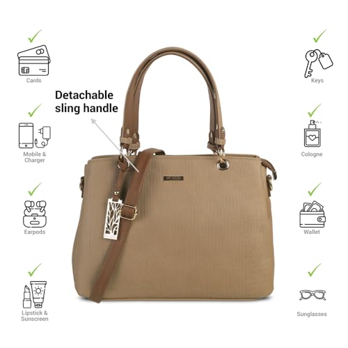 Metro Women Beige Faux Leather Handbag with Detachable Sling (66-7852)