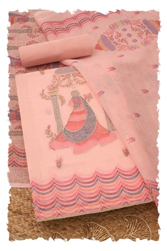 Soch Womens Blush Pink Kota Ethnic Motifs Unstitch Dress Material With Cutdana