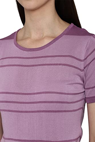 Allen Solly Women's Striped Fitted T-Shirt (AHFTCRGFA76571_Purple M)