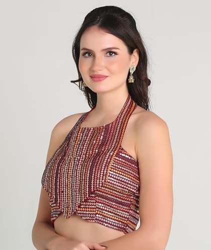 ANTHARI DESIGNER Women's Silk Sleeveless Indian Ethnic Designer Fancy Stitched Readymade Saree Blouse for Women Lehenga Choli Maroon