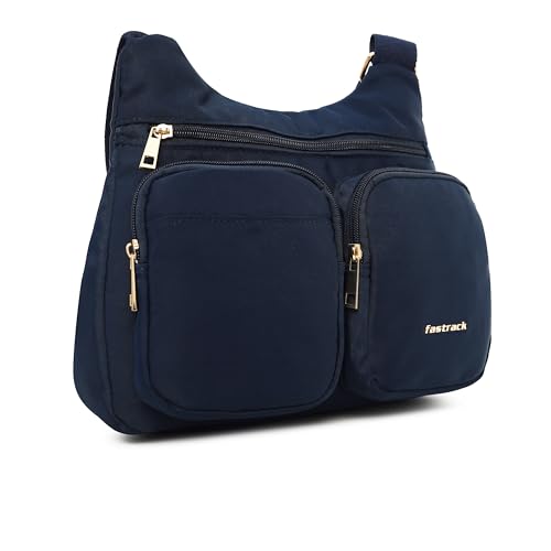 Blue Nylon Sling Bag for Women | Lightweight Twill-Detail Crossbody with 2 Main Compartments, 3 Quick-Access Pockets & Zipper Closure | Everyday Sling for Travel, College & Casual Outings