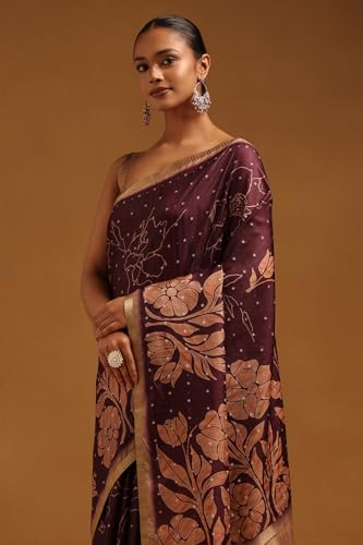 Soch Womens Purple Tussar Floral Saree