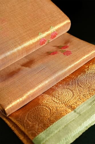 Taneira Women Gold Woven Pure Organza Tissue Kanjivaram Saree With Unstitched Blouse Piece (SHH07J00065-Gold)
