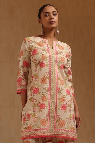 Soch Womens Cream Pure Cotton Floral Print Co-Ord Set