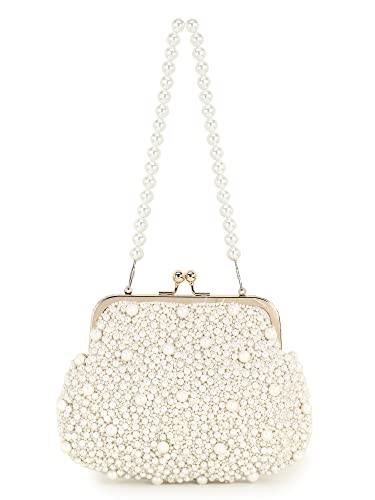 Anekaant Pearl Embellished Pochette Clutch for Women | Ivory Faux Silk Bag for Festive, Wedding & Evening Occasions