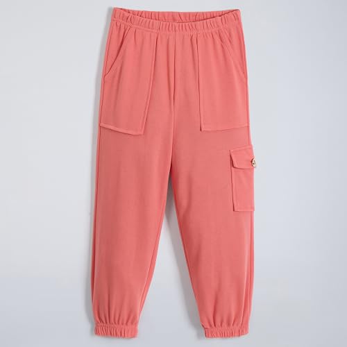 Hopscotch Girls Peach Full Sleeves 2-Pc Sequin Embellished Jogger Set For Age (4-5 Years)