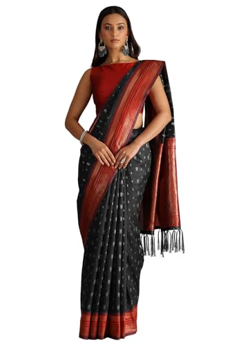 Soch Women's Black Tussar Woven Design Saree With Zari