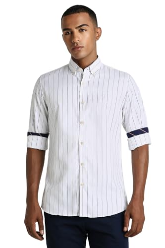 Peter England Men's Slim Fit Shirt (PCSFTSLPG42561_White