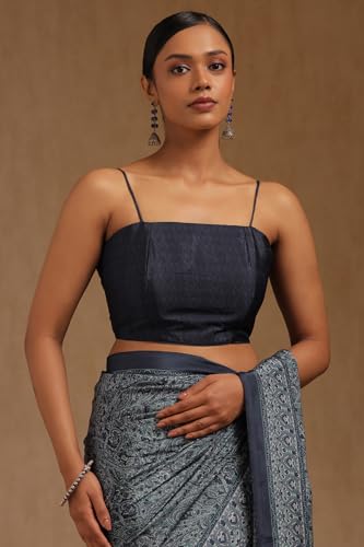 Soch Womens Navy Blue Crepe Ethnic Motifs Saree