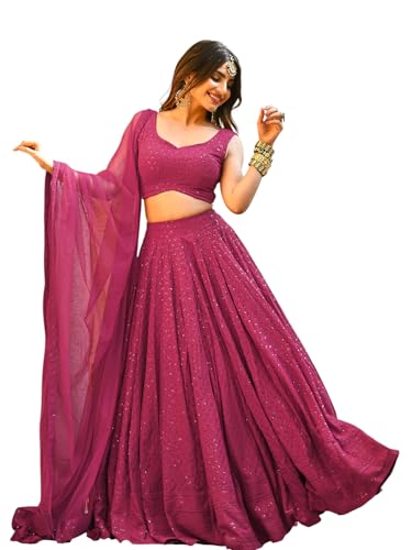 Zeel Clothing Women's Sequins Thread Embroidered Georgette Lehenga Choli With Dupatta (5124-Women-Lehenga-Choli-Latest,Free size) (Pink)