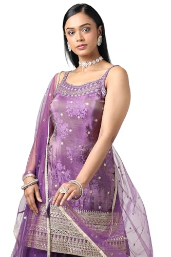Soch Womens Purple Tissue Embroidered Suit Set with Sequins
