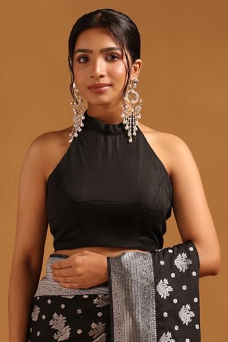 Soch Womens Black Viscose Silk Floral Zari Woven Saree