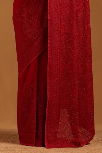 Soch Womens Fuchsia Georgette Botanical Saree With Stone Work