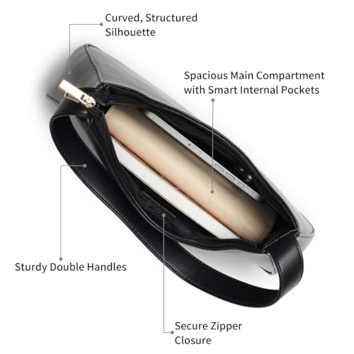 Fastrack Curve Shoulder Bag | Black Pebbled Faux-Leather Women’s Handbag | Gold Hardware Finish with Sturdy Handle, Zipper Closure & Organised Storage