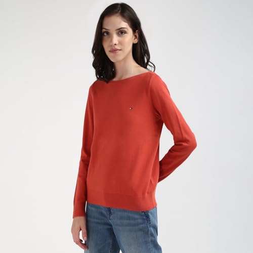 Tommy Hilfiger Red Organic Cotton Solid Women Regular Fit Sweater