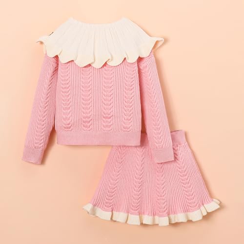 Hoscotch Girls Textured Pink Full Sleeves Skirt Set For Ages (4-5 Years)