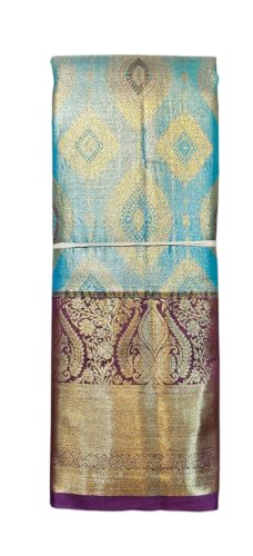 VFCollections Women's Traditional Handloom Kanchipuram Silk Pure Pattu Sarees | Royal Border | Unstitched Blouse