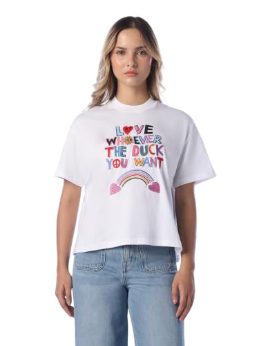 ONLY Women's Typographic Relaxed Fit White T-Shirt