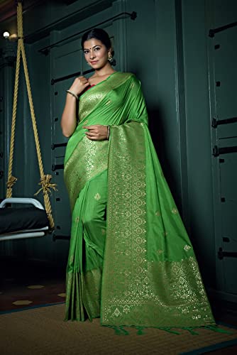Vardha Women's Banarasi Raw Silk Saree With Blouse Piece (Kashika Silk_440_Green)