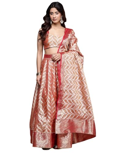 Peach Brocade Sweetheart Neck Blouse With Lehanga And Dupatta