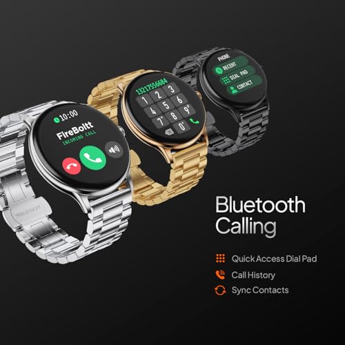 Fire-Boltt Phoenix Pro Round Smart Watch 1.39" Display with Bluetooth Calling, AI Voice Assistant,SpO2 & Heart Rate Monitor, 120+ Sports Modes,IP67 Waterproof Metal Smart Watch for Men & Women - Black