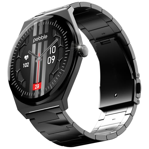 Pebble Royale Steel Luxury Metal Smartwatch | Ultra-Slim Stainless Steel Body, 1.43” Ultra AMOLED Display, Always-On Display, Bluetooth Calling, DIY Watch Faces (Black)