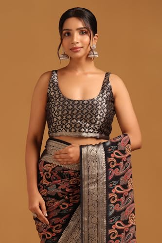 Soch Womens Black Silk Paisley Print Saree With Zari Woven
