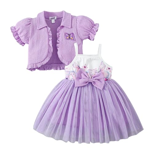 Hopscotch Baby Girls Butterfly Bow Applique Dress with Shrug in Purple Color for Ages (9-12 Months)