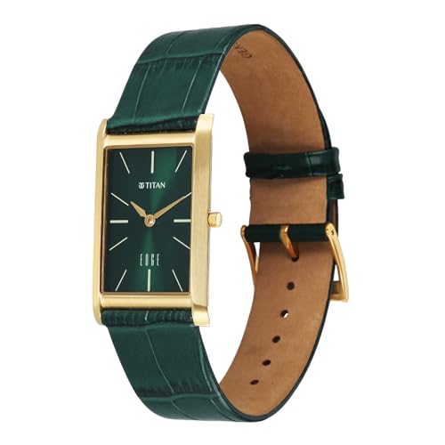 Titan Edge Monture Quartz Analog with Green Dial Gold Leather Strap Watch for Men - 1043YL11