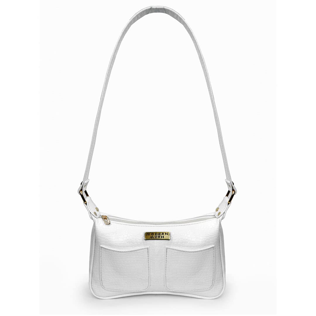 Modern Myth Sling Bag PU Leather White Retro Shoulder Bag With Twin Pockets for Women