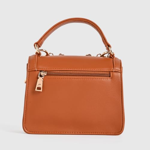 Caprese X Emily in Paris Tiara Small Satchel - Premium Textured Faux Leather Handbag for Women with Multi-Compartment Interior, Adjustable Detachable Strap & Exclusive Chain Flower Charm