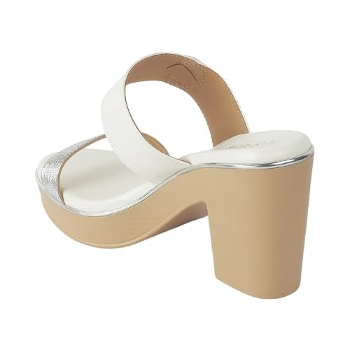 tresmode Tall Women's White Vegan Leather Block Heel Sandals in Size 6 UK / 39 EU