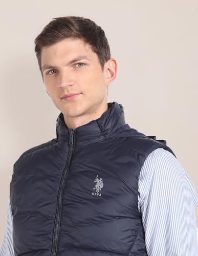 U.S.Polo Association Men's Concealed Hood Sleeveless Jacket (USJCKO3005_Navy_M)