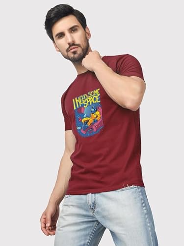 T-70 Men's Comfortable Graphic Printed Round Neck Poly-Cotton T-Shirt | Color - Mahroon | Size - 4XL