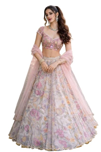 Artyfly Lehenga Choli For Womens And Girls et For Womens And Girls Hevay Pure Chinon silk digital printed 8mtr flair lehnga with canvas patta can can Chaniya Choli Wedding