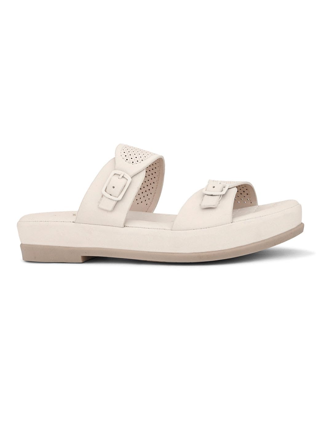 XE Looks Elegant Light Cream Stylish Buckle Sandals - Perforated Comfort for Everyday Style
