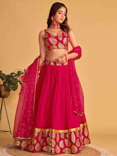 Zeel Clothing Women's Sequins Embroidered Georgette New Semi stitched Lehenga Choli With Dupatta (5062-Pink-Wedding-Designer-New; Free Size)