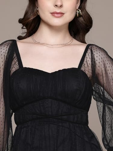 Label RITU KUMAR Black Eden Sweetheart Neck Full Sleeves Long Dress