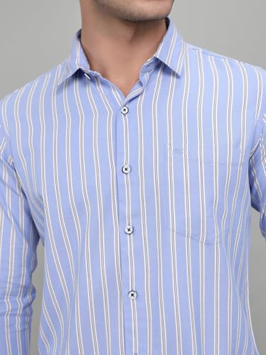 Monte Carlo Mens Regular Fit Full Sleeve Striped Shirt | Stylish Full Sleeve Shirt | Comfortable Formal & Casual ShirtForMen's Blue M