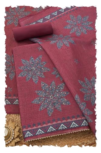 Soch Womens Maroon Art Silk Floral Dress Material With Sequins