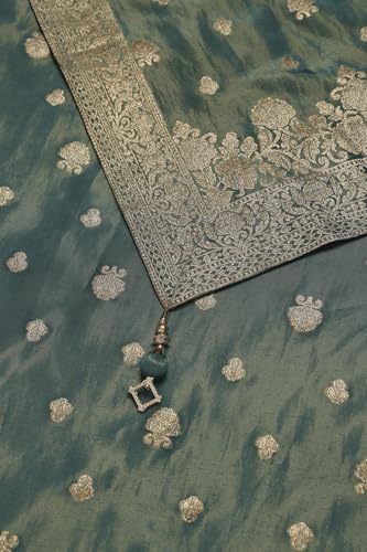 Soch Womens Teal Shimmer Zari Woven Suit Set With Stone Work